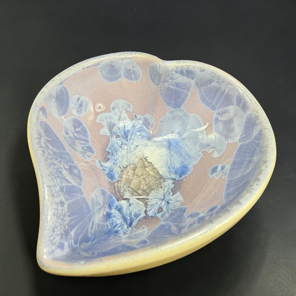 Simon Pearce Heart Dish Lilac Blue Crystalline Glaze Pottery Trinket Bowl VTG